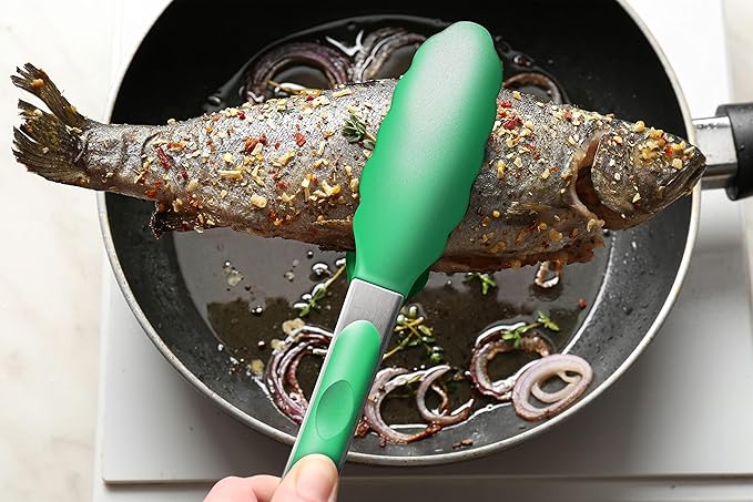 2 Pack Silicone Kitchen Tongs – 9" & 12" Set, Heat Resistant up to 500°F, Non‑Stick Cookware Safe, Wavy Silicone Tips, BPA Free, Locking Clip & Hanging Loop, Turquoise - Image 8