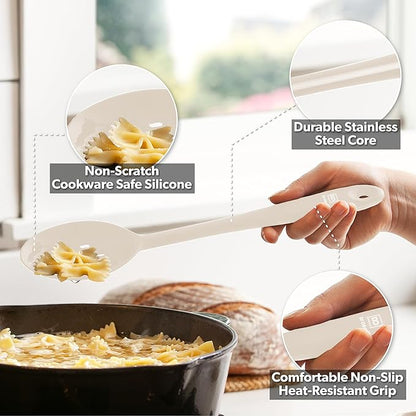 DI ORO Silicone Spoons for Cooking - Large Kitchen Spoons for Mixing, Serving, & Stirring - 600°F Heat-Resistant Non Stick Utensils – Big Solid & Slotted Basting Spoons - Dishwasher Safe (2pc, Clay) - Image 3