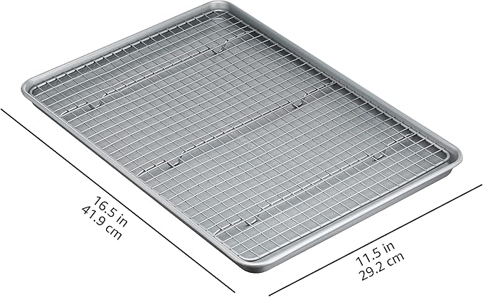Amazon Basics Ceramic Nonstick Baking Sheet & Cooling Rack Set, Dishwasher Safe, Oven Safe, Half Sheet Size, Gray, 1-Pack - Image 7