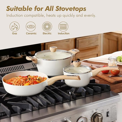 SENSARTE Ceramic Cookware Sets, Pots and Pans Set Non stick, Granite Induction Cookware, Non toxic Healthy Non Stick Kitchen Cooking Set, with Frying Pans Set, PFAS PTFE PFOA PFOS Free,14 Pcs - Image 5