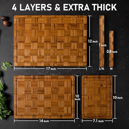 Kikcoin Extra Large Bamboo Cutting Boards, (Set of 3) Chopping Boards with Juice Groove Bamboo Wood Cutting Board Set Butcher Block for Kitchen, End Grain Serving Tray - Image 2
