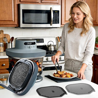 2 PCS Silicone Splatter Shield Heat-Resistant Splash Guard for Ninja Crispi Pro Glass Air Fryer -Replacement Parts AS101CY,Compatible with Ninja Crispi Pro Accessories & Crisp Containers (BlackGrey)