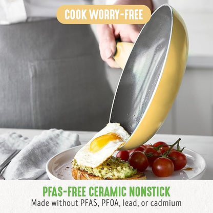 GreenLife Essentials 8" Frying Pan Skillet, PFAS-Free Ceramic Nonstick, Induction Ready Cookware, Dishwasher Safe, Yellow