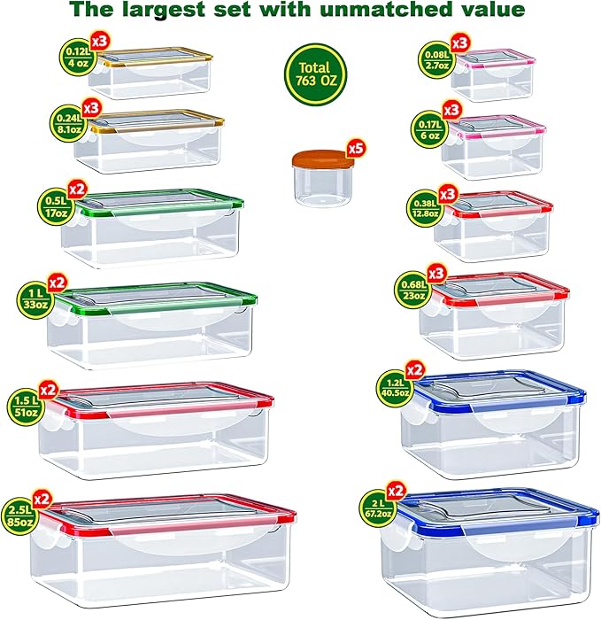 70 Pcs Large Food Storage Containers with Lids Airtight-2500ML to Small Box,Total 22812 ML Stackable Kitchen Bowls Set(35 Containers,35 Lids)-BPA Free Leak proof Plastic Boxes-Microwave safe - Image 2