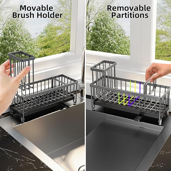 Moforoco Extra Large Sponge Holder for Kitchen Sink Organizer Caddy, Dish Brush Scrubber Holder,Stainless Steel Sink Box Utensil Holder,Soap Dispenser Set Tray Counter Accessories(Grey) - Image 5