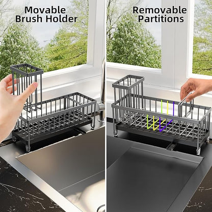 Moforoco Extra Large Sponge Holder for Kitchen Sink Organizer Caddy, Dish Brush Scrubber Holder,Stainless Steel Sink Box Utensil Holder,Soap Dispenser Set Tray Counter Accessories(Grey) - Image 5