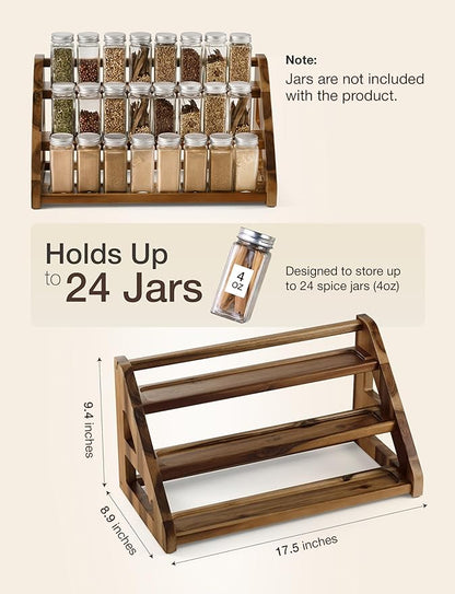 Tinamo Acacia Wood Spice Rack - Wooden 3-Tier Spice Rack Organizer for Countertop or Cabinet – Kitchen Spice Organizer and Seasoning Organizer Shelf (Walnut) - Image 2