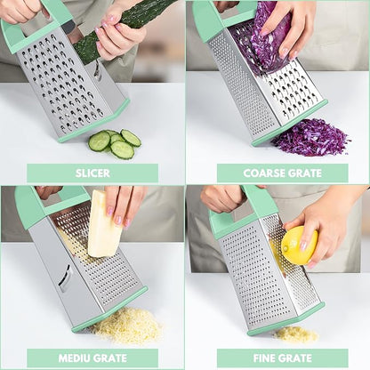 Urbanstrive Cheese Grater With Container, Professional Cheese Grater with Handle, Stainless Steel Graters for Kitchen Handheld, Box Grater with 4 Sides for Vegetables, Ginger, Potatoes (Mint Green) - Image 3