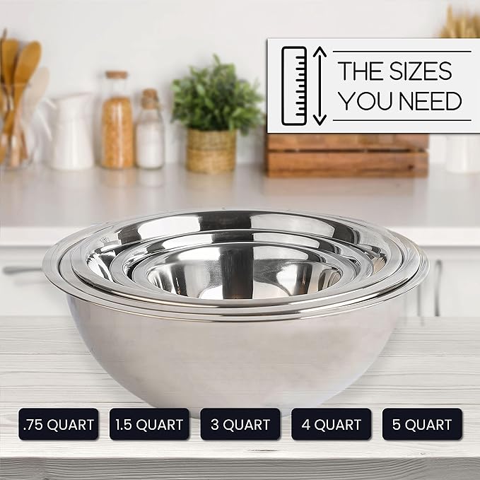 WHYSKO Meal Prep Stainless Steel Mixing Bowl (5-Piece Set) Home, Refrigerator, and Kitchen Food Storage Organizers | Ecofriendly, Heavy Duty, No Lids - Image 6
