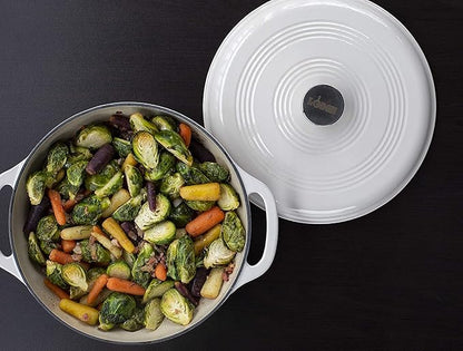 Lodge 3 Quart Enameled Cast Iron Dutch Oven with Lid – Dual Handles – Oven Safe up to 500° F or on Stovetop - Use to Marinate, Cook, Bake, Refrigerate and Serve – Oyster White - Image 7