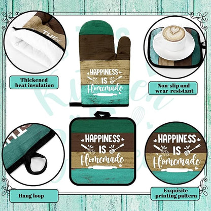 Fourluoo 10 Pcs Farmhouse Kitchen Decor and Accessories Set 4 Kitchen Towels 2 Pot Holders 2 Oven Mitts 2 Rugs for Cooking Baking Mom Housewarming Gifts(Green,Classic Style) - Image 5