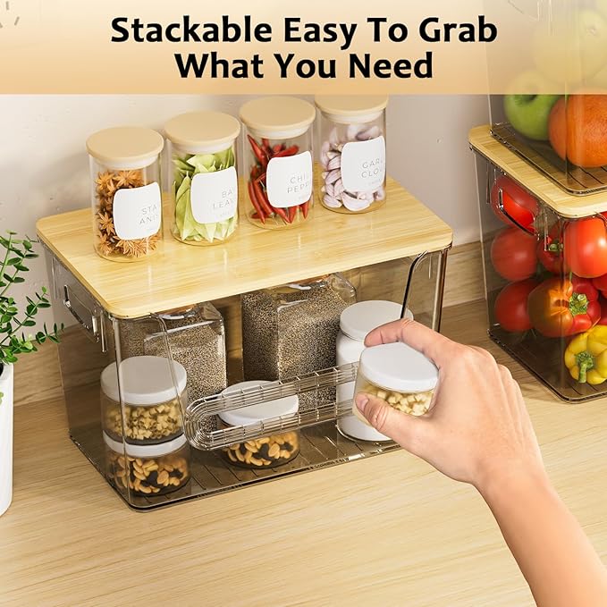 Delamu 2 Set Pantry Organizers and Storage,Trash Bag Dispenser with Bamboo Top,Stackable Trash Bag Dispenser Under Sink Organizer for 4-30 GalBags,Onion,Potato,Fruits,Gray(11.22" L*7" W*7.12" H) - Image 8