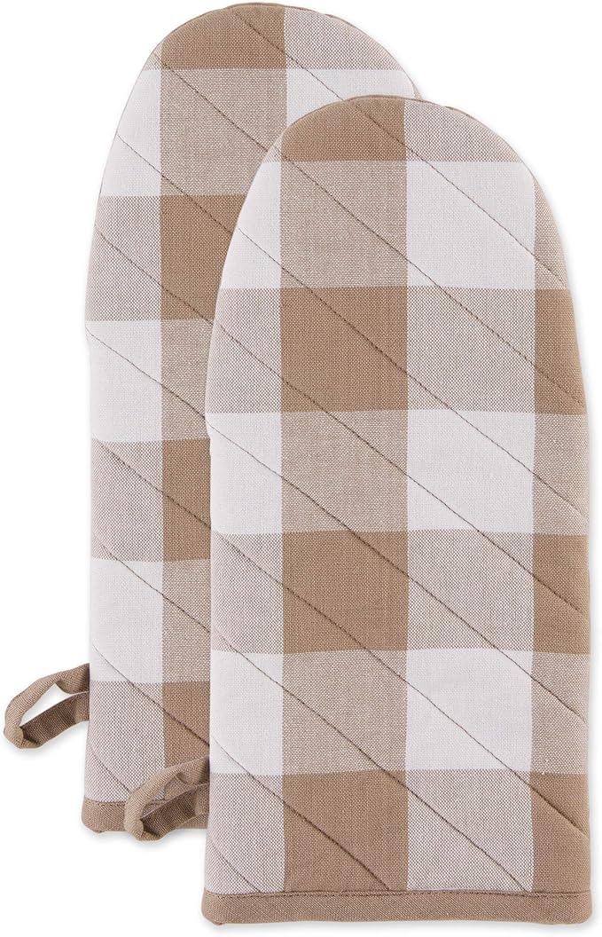DII Buffalo Check Kitchen Collection, Classic Farmhouse Kitchen Set, Oven Mitt, Stone, 2 Piece