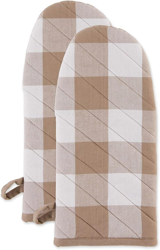 DII Buffalo Check Kitchen Collection, Classic Farmhouse Kitchen Set, Oven Mitt, Stone, 2 Piece