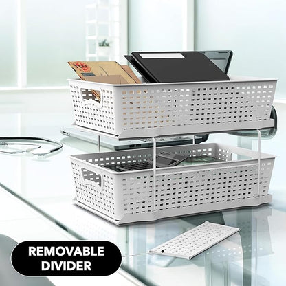 Simple Houseware 2 Tier Bathroom Organizer Tray Pull-Out Sliding Drawer, Under Sink Storage, White - Image 9