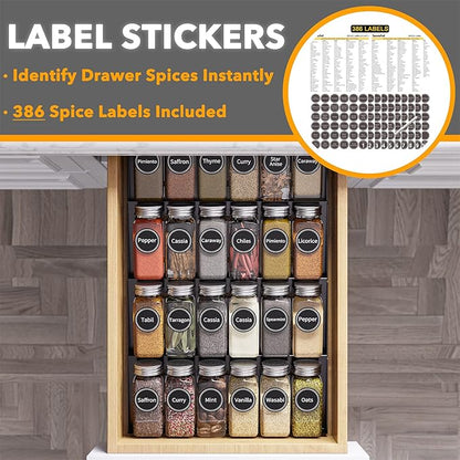 SpaceAid Spice Drawer Organizer with 24 Spice Jars, 386 Spice Labels, 4 Tier Seasoning Rack Tray Insert for Kitchen Drawers, 11.25" Wide x 17.5" Deep - Image 3