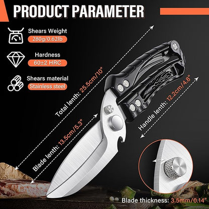 Dream Reach Kitchen Poultry Shears - Heavy Duty Detachable Cooking Scissors for Cutting Chicken, Meat Kitchen Black Food Scissors with Serrated Edge Thanksgiving