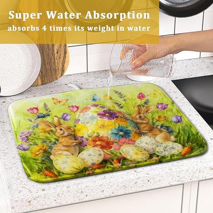 Easter Dish Drying Mat for Kitchen Counter Spring Bunny Microfiber Countertop Mat Small - Image 7