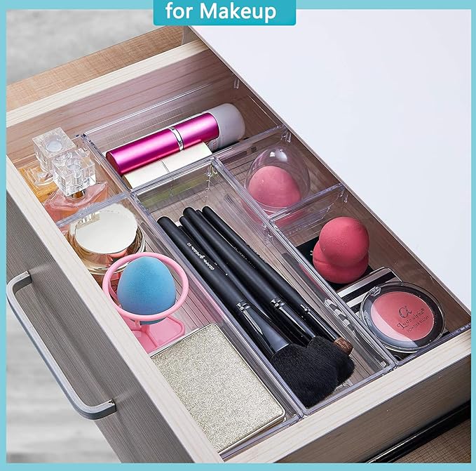 DCA 12 Pack Clear Drawer Organizer, 4 Sizes Makeup organizer, Vanity Organizer for Gadgets,Kitchen,Bathroom,Office - Image 3