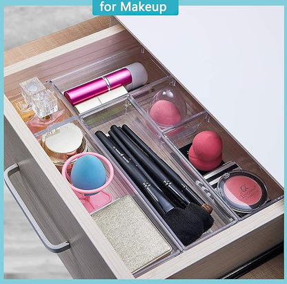 DCA 12 Pack Clear Drawer Organizer, 4 Sizes Makeup organizer, Vanity Organizer for Gadgets,Kitchen,Bathroom,Office - Image 3