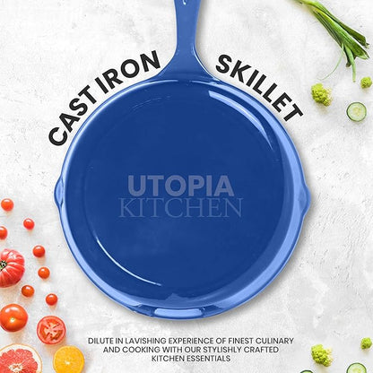 Utopia Kitchen Cast iron Skillets 3 Piece Set, Chefs Pan, Pre Seasoned Cast iron Skillets, 6, 8 & 10 Inches, Easy Use in the Oven, Stove, Grill, or Campfire, Blue - Image 3