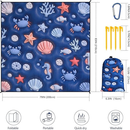 WIWIGO Beach Blanket Waterproof Sandproof Beach Mat 79" X 83"/10'x9'for 2-8 Adults Quick Drying Outdoor Picnic Mat Beach Accessories for Travel, Camping, Hiking - Image 2