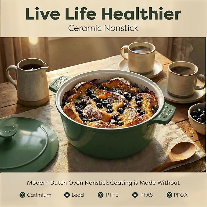 Gotham Steel 5 Qt Lightweight Dutch Oven Pot with Lid & Holders, Ceramic Non Toxic, Oven Safe & Even Heat Retaining Dutch Oven for Bread Baking Sourdough, Soup, Casserole, 70% Lighter than Cast Iron - Image 3