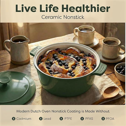 Gotham Steel 5 Qt Lightweight Dutch Oven Pot with Lid & Holders, Ceramic Non Toxic, Oven Safe & Even Heat Retaining Dutch Oven for Bread Baking Sourdough, Soup, Casserole, 70% Lighter than Cast Iron - Image 3