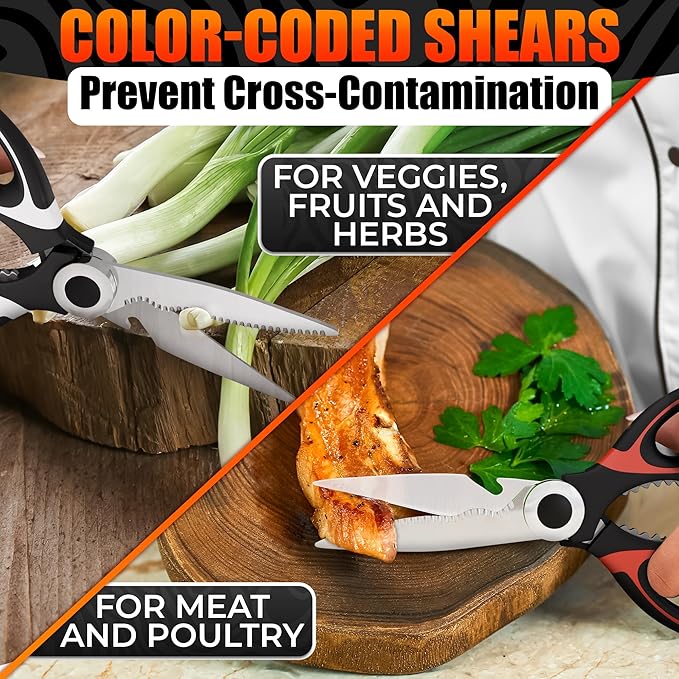 2 Pcs Heavy Duty Kitchen Scissors for Food – 5-in-1 Stainless Steel Kitchen Shears with Bottle Opener, Non-Slip Handles & Protective Cover – Utility Scissors for Cutting Meat, Poultry & Vegetables - Image 5
