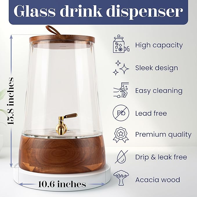FOODLE Extra Large Glass Drink Dispenser with Spigot - Glass Beverage Dispenser with Stand - Perfect for Parties & Catering - Pitcher for Lemonade, Water, Sangria & Juice - Leakproof Spout - 3 Gallon - Image 6