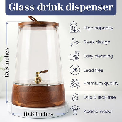 FOODLE Extra Large Glass Drink Dispenser with Spigot - Glass Beverage Dispenser with Stand - Perfect for Parties & Catering - Pitcher for Lemonade, Water, Sangria & Juice - Leakproof Spout - 3 Gallon - Image 6