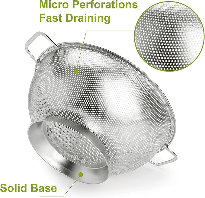 Gulex Stainless Steel Colander and Strainer Set(5-Quart and 3-Quart)， Strainer for Kitchen Food, Dishwasher Safe - Image 3