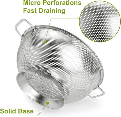 Gulex Stainless Steel Colander and Strainer Set(5-Quart and 3-Quart)， Strainer for Kitchen Food, Dishwasher Safe - Image 3