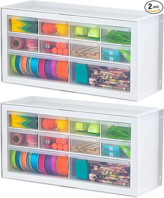 IRIS USA Small Plastic Storage Drawers, Made in USA, 10-Drawer Organizer (2 Pack), Stackable Teacher Toolbox for Crafts, Beads, Screws, Building Bricks, Drink Mix & Water Flavor Packets – White