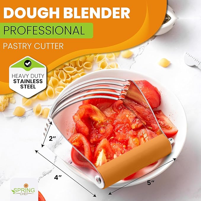 Spring Chef Large Dough Blender For Baking, Professional Dough Cutter Tool, Stainless Steel Puff Pastry Cutter Tool with Sharp Blades, Manual Pastry Blender for Easy Mixing - Dishwasher Safe - Mango - Image 2