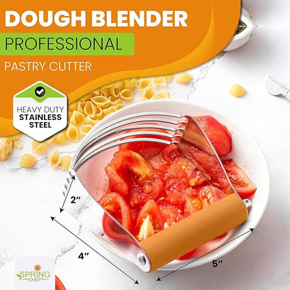 Spring Chef Large Dough Blender For Baking, Professional Dough Cutter Tool, Stainless Steel Puff Pastry Cutter Tool with Sharp Blades, Manual Pastry Blender for Easy Mixing - Dishwasher Safe - Mango - Image 2