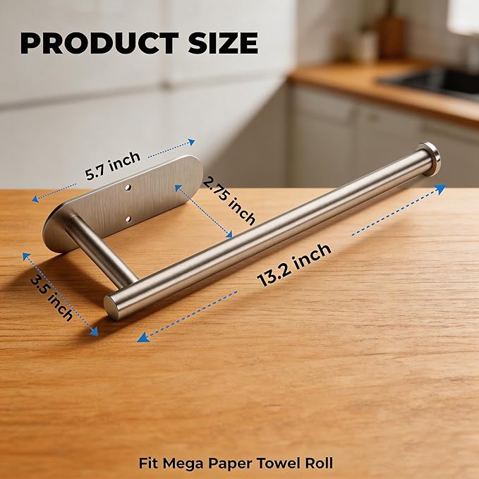 CUXIXA Paper Towel Holder Under Cabinet 2 Pack,Stainless Steel Paper Towel Holder Wall Mount for Kitchen, Bathroom, RV, Paper Towel Rack with Self Adhesive and Screws (Silver) - Image 2