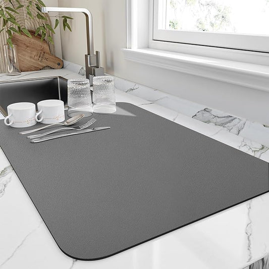HotLive Dish Drying Mat for Kitchen Counter, Heat Resistant Drainer Mats with Non-slip Rubber Backed, Hide Stain Kitchen Super Absorbent Draining Mat, Easy to Clean Dish Rack Pad, Dark Grey 18"x32" by HotLive
