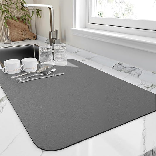 HotLive Dish Drying Mat for Kitchen Counter, Heat Resistant Drainer Mats with Non-slip Rubber Backed, Hide Stain Kitchen Super Absorbent Draining Mat, Easy to Clean Dish Rack Pad, Dark Grey 16"x20" by HotLive