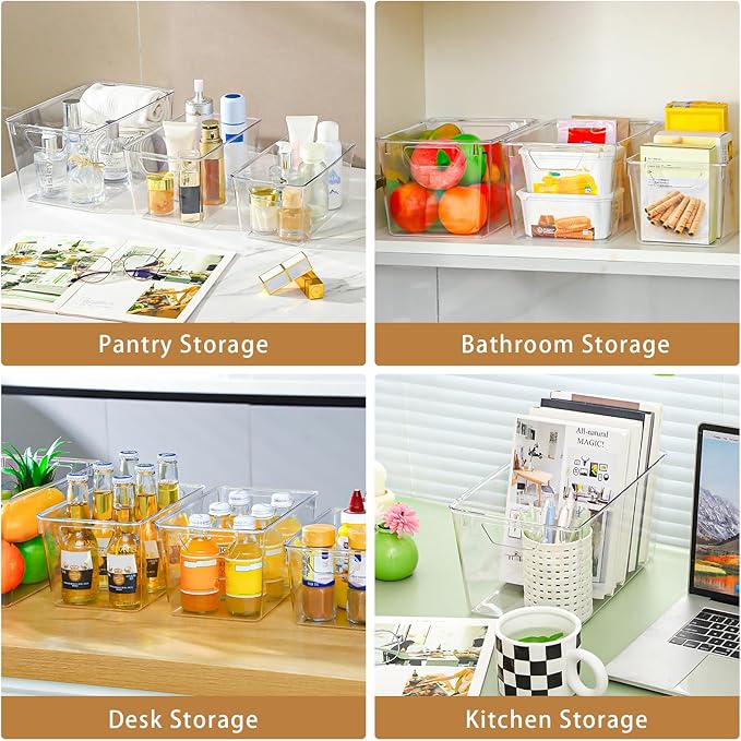 Freebat 12 Pack Organizers and Storage, Pantry Organization and Storage Bins, Cabinet Organizer, Clear Plastic Storage Containers with Handle，Acrylic Storage Bins (4 Small&4 Middle&4 Large - Image 6