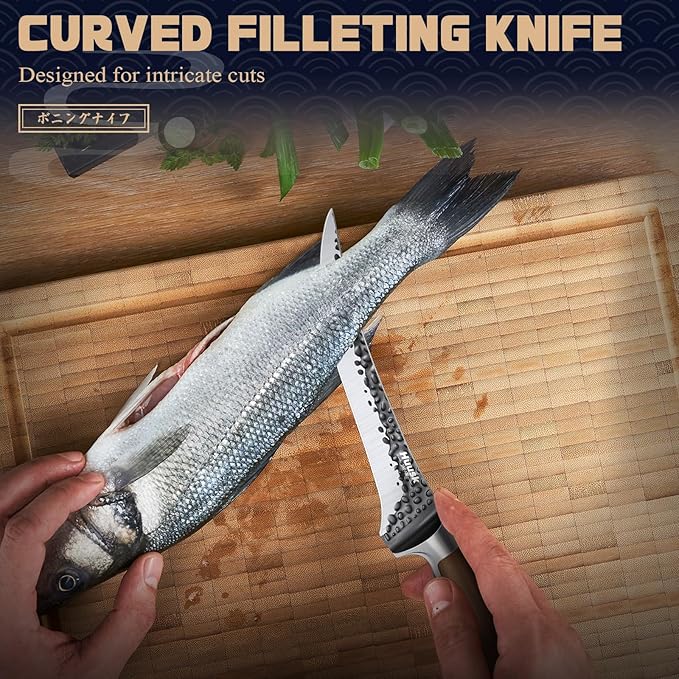 Huusk Boning Knife 6 Inch Fillet Knife for Meat Brisket Trimming Knives Japan Hand Forged Deboning Knives Full Tang Meat Cutting Butcherig for Kitchen Cooking BBQ - Image 2