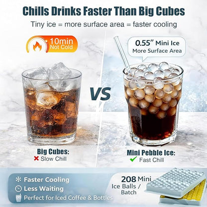 WIBIMEN Mini Ice Cube Trays, 0.55” Tiny Pebble Ice for Iced Coffee & Cocktails, Fast Chill, Easy Twist Release, Stackable with Lid & Storage Bin (2 Pack, Blue) - Image 3