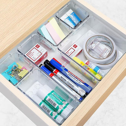 StorMiracle 16 PCS Drawer Organizer Set, 5 Varied Size Bathroom and kitchen Drawer cabinet organizer Trays, Clear Storage Bins for Makeup, Jewelry, Utensils and Gadgets - Image 6