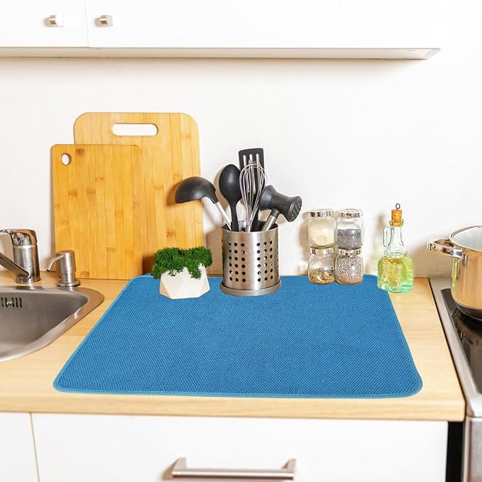 3 Pack Microfiber Dish Drying Mats,Ultra Absorbent Dish Drainer Mats,20x15" Large Size Kitchen Quick Dry Pads for Counter,Under Sink,Coffee Rack(Blue,Beige,Gray) - Image 6