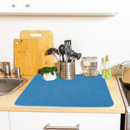 3 Pack Microfiber Dish Drying Mats,Ultra Absorbent Dish Drainer Mats,20x15" Large Size Kitchen Quick Dry Pads for Counter,Under Sink,Coffee Rack(Blue,Beige,Gray) - Image 6
