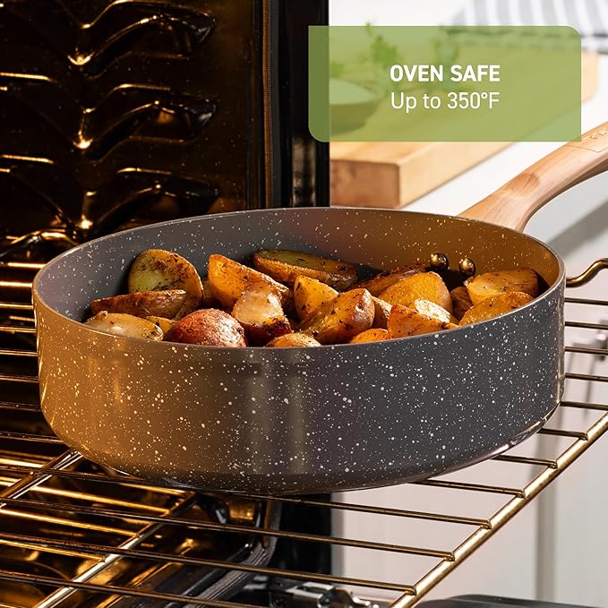 T-Fal Revive Ceramic Nonstick Sauce Pan with Lid, 3 Qt, Oven Safe to 350°F Cookware,with Stay-Cool Handle, Stone Grey