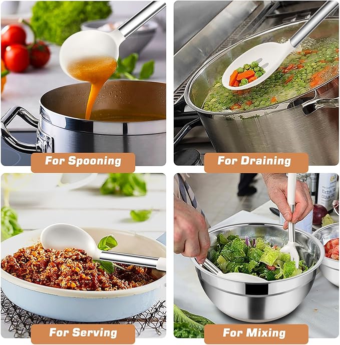 TeamFar Kitchen Utensils, 4 PCS Silicone Cooking Utensils with Stainless Steel Handle, for Nonstick Cookware Frying/Flipping/Draining, Non-toxic & Heat-proof, Non-scratch & Dishwasher Safe - Image 4