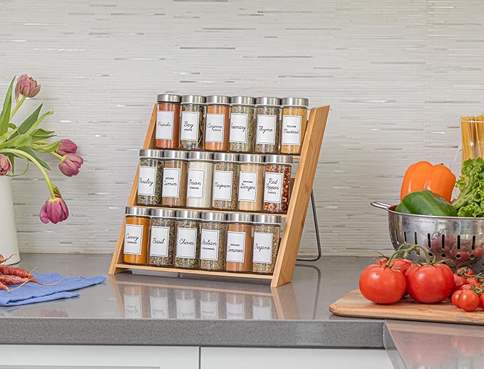 Orii 18 Jar Bamboo Compact Spice Rack with Spices Included & 5-Year Free Spice Refill Program for Countertop or Kitchen Drawer with Glass Jars - Image 4