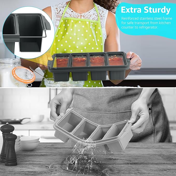 Ztomine Silicone Freezer Tray With Lid - Silicone Freezer Food Molds- Large Ice Cube Tray,Silicone Freezer Container,Freeze & Store Soup, Sauce, Broth,Leftovers - Makes 4 Perfect 1 Cup - Image 4