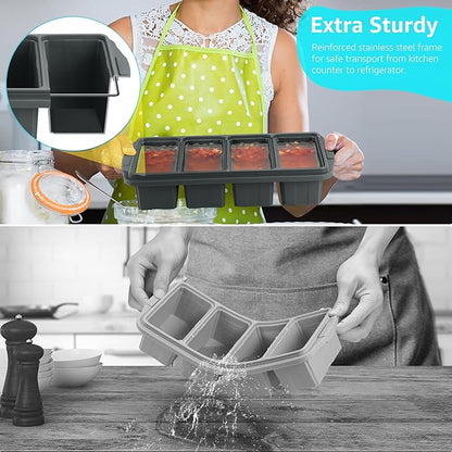 Ztomine Silicone Freezer Tray With Lid - Silicone Freezer Food Molds- Large Ice Cube Tray,Silicone Freezer Container,Freeze & Store Soup, Sauce, Broth,Leftovers - Makes 4 Perfect 1 Cup - Image 4